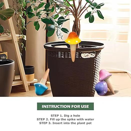 4 Pack Terracotta Watering Spikes, Vacation Self-Watering Planters Devices - Continuous Moisture with Slow Release Watering System - Perfect for Indoor Outdoor Plants (Fantasy Mushroom) by GreenHaven Gardens