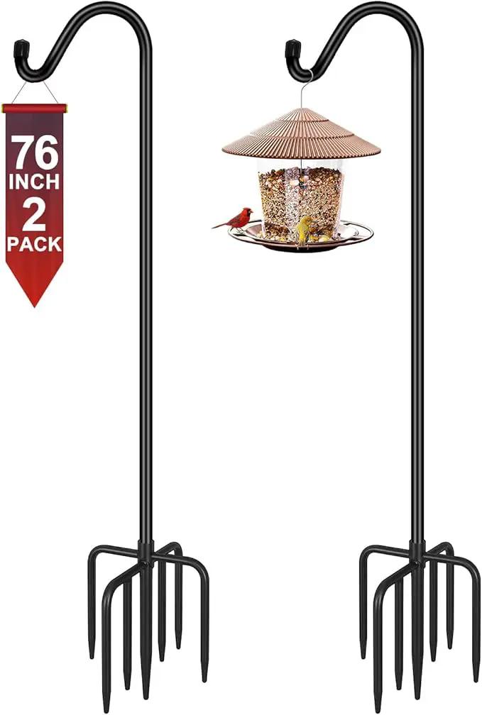 Gtongoko Shepherds Hook for Outdoor, 76 Inch Bird Feeder Pole with 7 Prongs Base, 5/8 Inch Thick Heavy Duty Adjustable Garden Hook for Hanging Plant, Hummingbird Feeder, Lantern, 2 Pack by GreenHaven Gardens