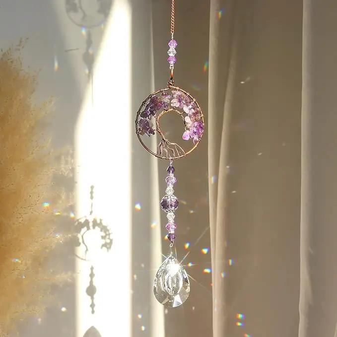 Sun Catcher Crystal Hanging Tree of Life SunCatchers Healing Crystals for Indoor Window, Home Decor, Car Charms Pack of 3 by GreenHaven Gardens