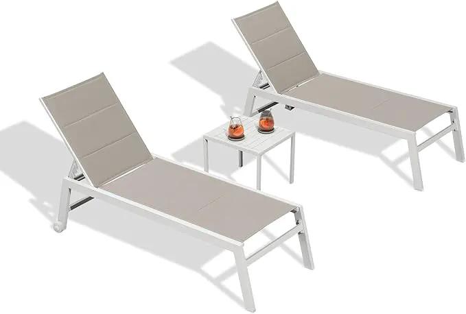 PURPLE LEAF Outdoor Chaise Lounge Set Adjustable Sunbathing Recliner with Side Table for Poolside Beach Outside Patio Aluminum Chaise Lounger Khaki by GreenHaven Gardens