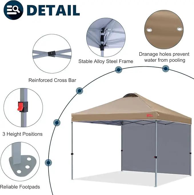 MASTERCANOPY Durable Pop-up Canopy Tent with 1 Sidewall (6.6'x6.6',Khaki) by GreenHaven Gardens