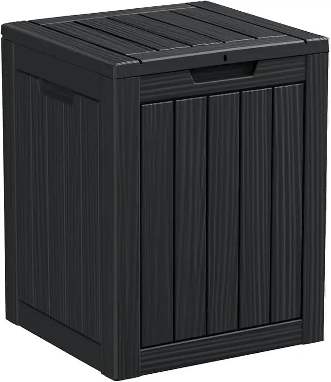 28 Gallon Resin Deck Box, Lockable Patio Outdoor Storage Box for Furniture, Garden Tools and Tools Storage, Waterproof Outside Storage Boxes - Black by GreenHaven Gardens