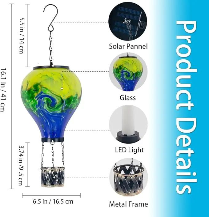 Tie-Dye Style Solar Hot Air Balloon Lantern with Flame, Glass Hot Air Balloon Solar Lantern Waterproof Outdoor Lanterns Decorative Lamp for Patio, Garden, Porch by GreenHaven Gardens