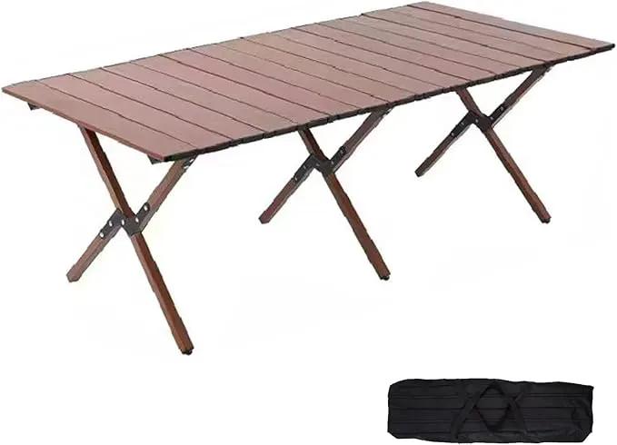 Folding Camping Table, 48Inch Lightweight Roll-Up Table Aluminum Low Portable Picnic Table with Carrying Bag for Outdoor, Beach, Picnic, Backyards, BBQ and Party Walnut Color by GreenHaven Gardens