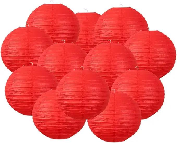 Chinese Style Paper Lanterns, Set of 12, Suitable for Party Decoration (Red, 12in) by GreenHaven Gardens