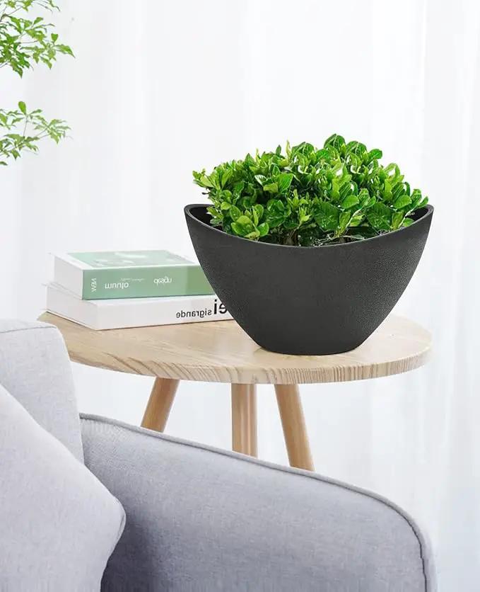 LaDoVita Plant Pots with Drainage Holes, 12 Inch Large Planters for Indoor Plants, Plastic Flower Pots Outdoor, Set of 2 Pack, Frosted Black by GreenHaven Gardens