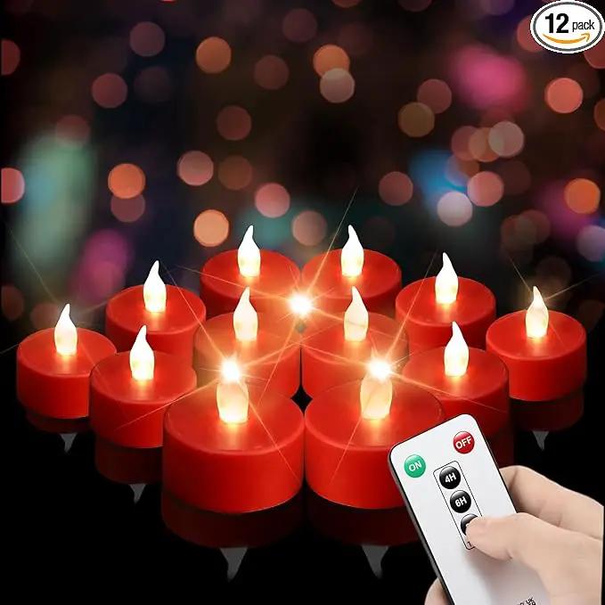 Tea Light Candles with Remote Control,24pack Flickering Flameless LED Candle,Long Lasting 400+Hours,Battery Operated with Timer for Home Decoration Seasonal &Festival Celebration Red by GreenHaven Gardens