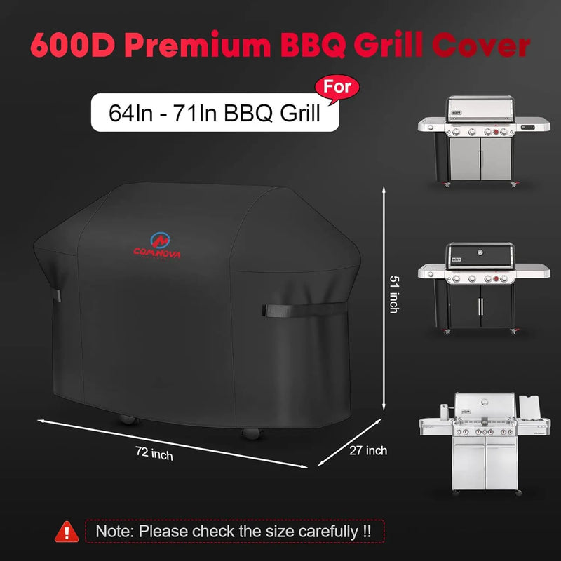 Comnova Grill Cover 72 Inch - 600D BBQ Cover for Outdoor Grill Heavy Duty and Waterproof, Large Barbecue Gas Grill Covers for Weber, Char-Broil, Nexgrill, Monument, Dyna-glo, Brinkmann and More by GreenHaven Gardens