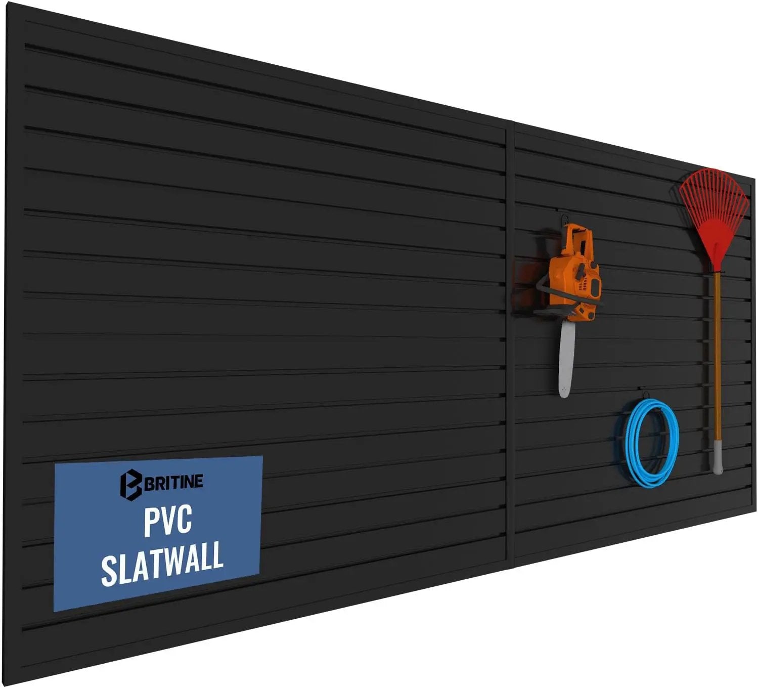 Slatwall Panel Garage Organizer PVC Slatwall Heavy Duty Wall Mounted Rack, Interlocking Slat Wall Panels for Tool Organization Peg Board (Black 4 x 8 ft) by GreenHaven Gardens