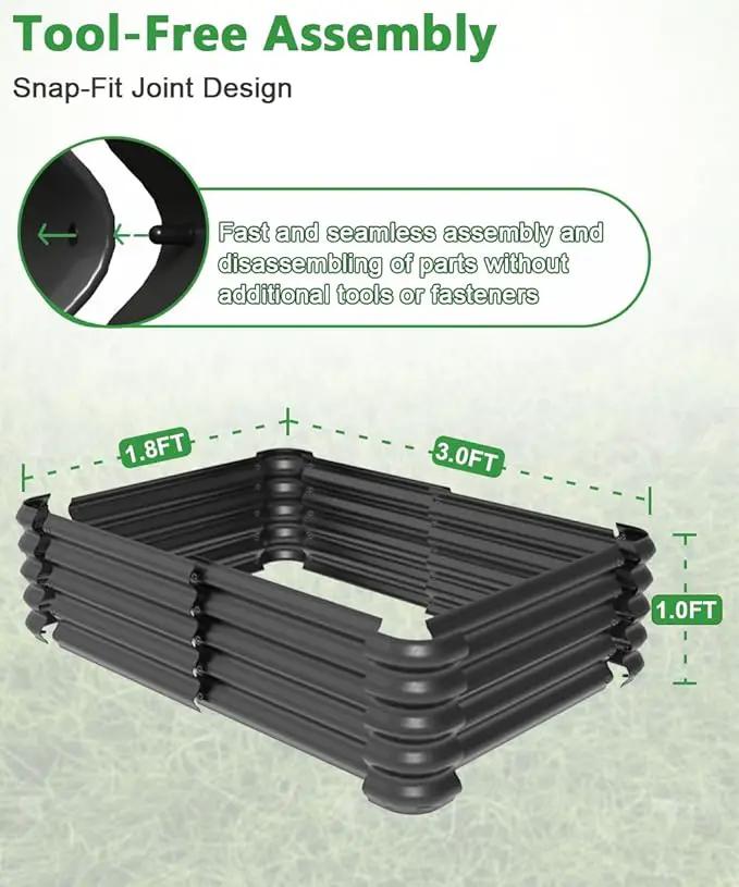 3.0x1.8x1.0ft Raised Garden Bed Kit, Rustproof PP Material Garden Box, Flower Bed with Tool-Free Assembly Design, Rectangular Planter Boxes for Outdoor Vegetables Flower Fruit Herb, Black by GreenHaven Gardens