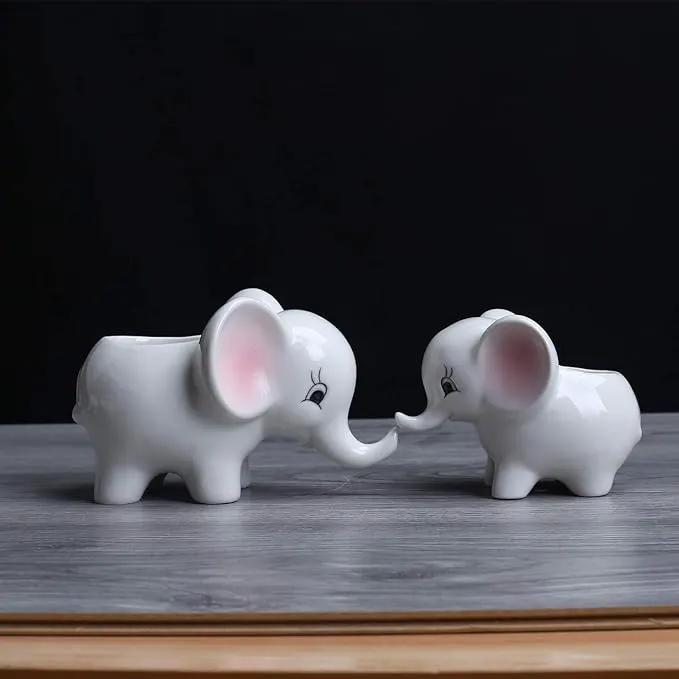Ogrmar 2PCS Elephant Plant Window Boxes Cute Elephant Flower Pot/Modern White Ceramic Succulent Planter Pots/Tiny Flower Plant Containers Animal Decor by GreenHaven Gardens