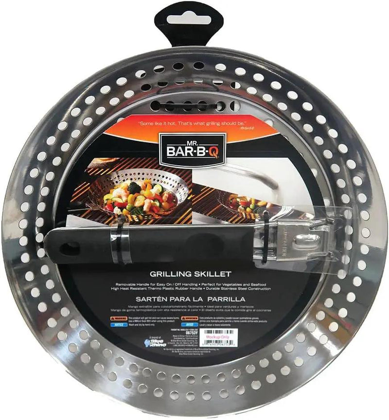 Mr. Bar-B-Q 12" Stainless Steel Skillet, Deep Fryer Strainer for Seafood, Vegetable Grill Basket w/Removable Handle Stainless Steel for BBQ Grill, Camping, Backpacking, Grilling Accessories 06753Y by GreenHaven Gardens