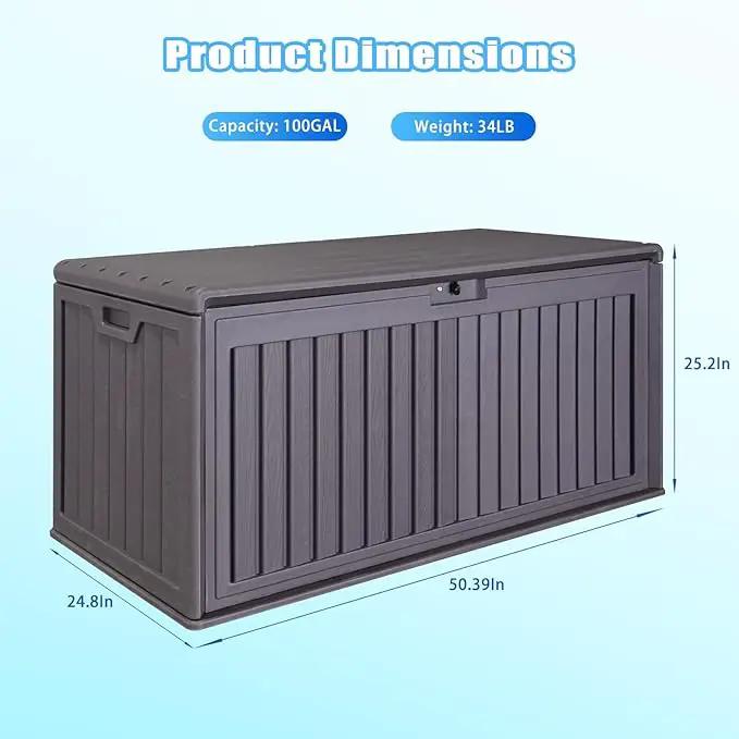 100 Gallon Outdoor Storage Box Waterproof, Resin Deck Box with Dual-Wall for Storing Gardening Tools, Pool Supplies, And More by GreenHaven Gardens