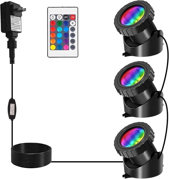 T-SUN LED Pond Light, 3 Head Lamps Submersible LED Pond Lights Color Changing Garden Pond Light with Remote Control, RGB Fish Tank Lights Fountain Spotlight for Garden, Pool, Aquarium Tank(3 Headlamp) by GreenHaven Gardens