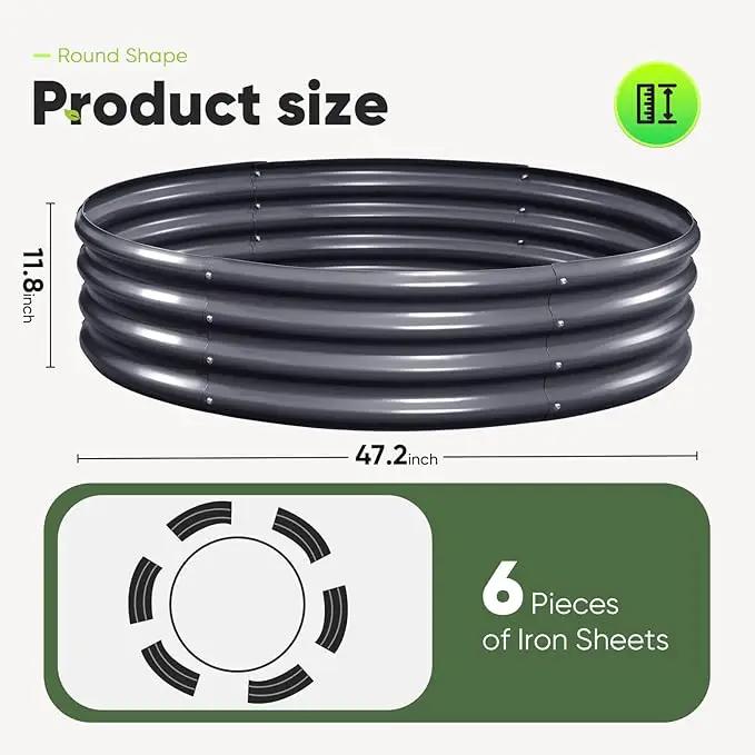 KING BIRD Raised Garden Bed Galvanized Round Planter Box Outdoor for Gardening, Plants, Vegetables, Flowers, Dark Grey, 47x47x12 in 2 Packs by GreenHaven Gardens