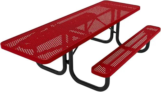 Coated Outdoor Furniture Heavy-Duty Portable ADA-Compliant Outdoor Picnic Table, Punched Steel Patio Dining Furniture Made in America (8ft Rectangular, One-Side Handicap, Textured Red) by GreenHaven Gardens