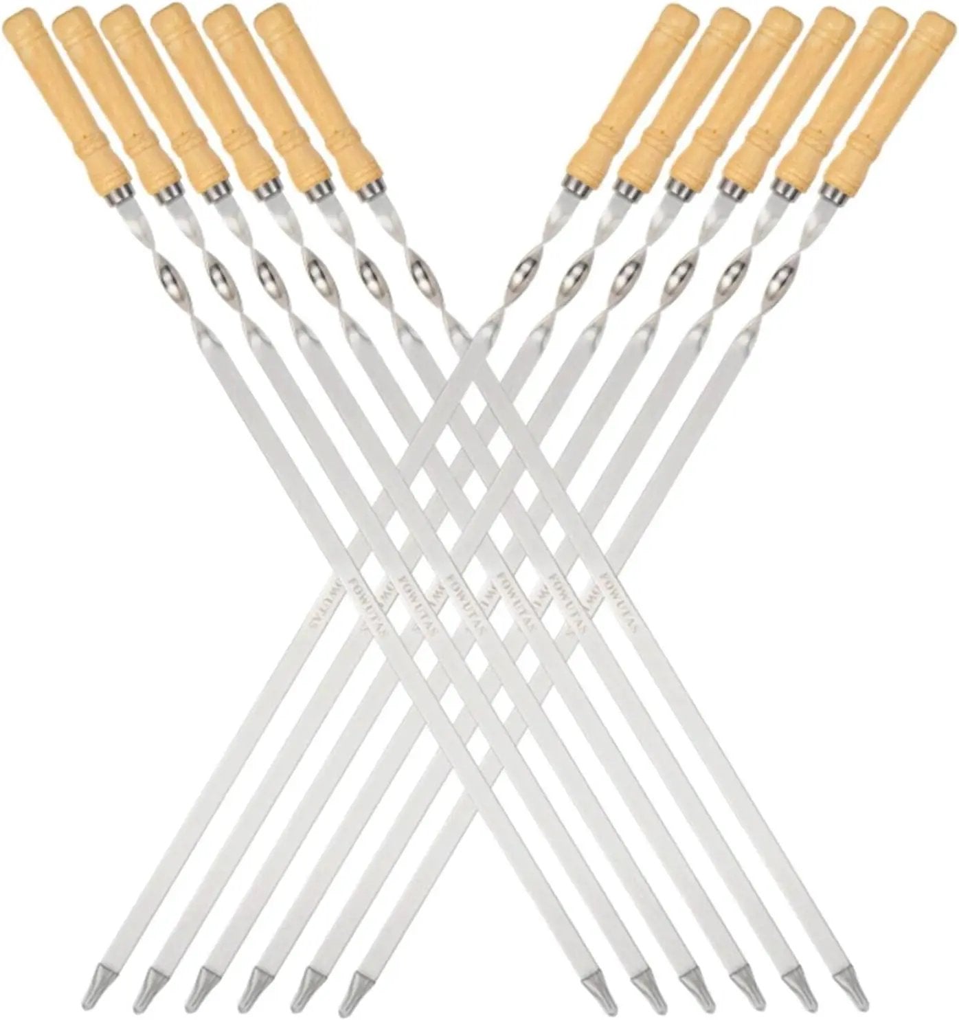 Large Size Kabob Skewers Flat Metal BBQ 22" Barbecue Skewer Wooden Handle Stainless Steel Shish Kabob Stick Wide Reusable Grilling Set Meat Shrimp Chicken Vegetable Kebab Fork Sausage-12PCS by GreenHaven Gardens