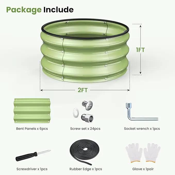 2pcs 2x2x1 FT Galvanized Raised Garden Bed Kit, Round Raised Garden Beds Outdoor Raised Beds for Gardening, Planter Boxs for Vegetables Flower Herb(Pearl White & Sage Green) by GreenHaven Gardens