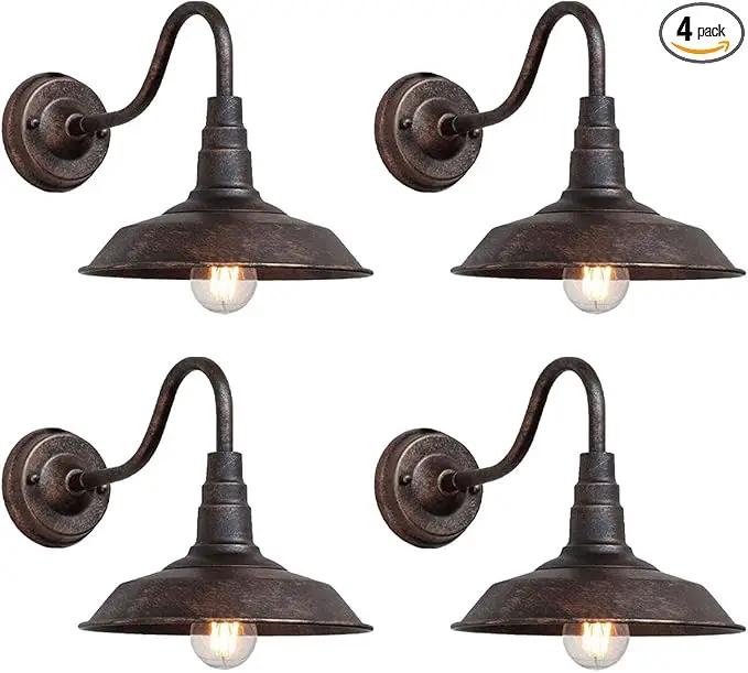 4-Pack Outdoor Gooseneck Barn Light 10" Retro Exterior Wall Light Iron Art Dome Farmhouse Wall Sconces Anti-Rust Waterproof Outdoor Light for House Porch Garage Entryway by GreenHaven Gardens