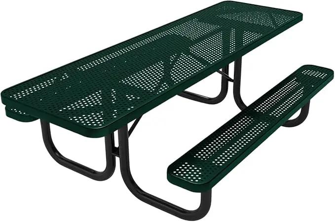 Coated Outdoor Furniture Heavy-Duty Portable ADA-Compliant Outdoor Picnic Table, Punched Steel Patio Dining Furniture Made in America (8ft Rectangular, Both-Side Handicap, Textured Dark Green) by GreenHaven Gardens