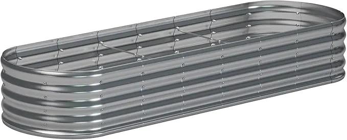 zizin Galvanized Raised Garden Bed Metal Oval Raised Garden Beds Outdoor Planter Box for Vegetables (8x2x1FT, Silver) by GreenHaven Gardens