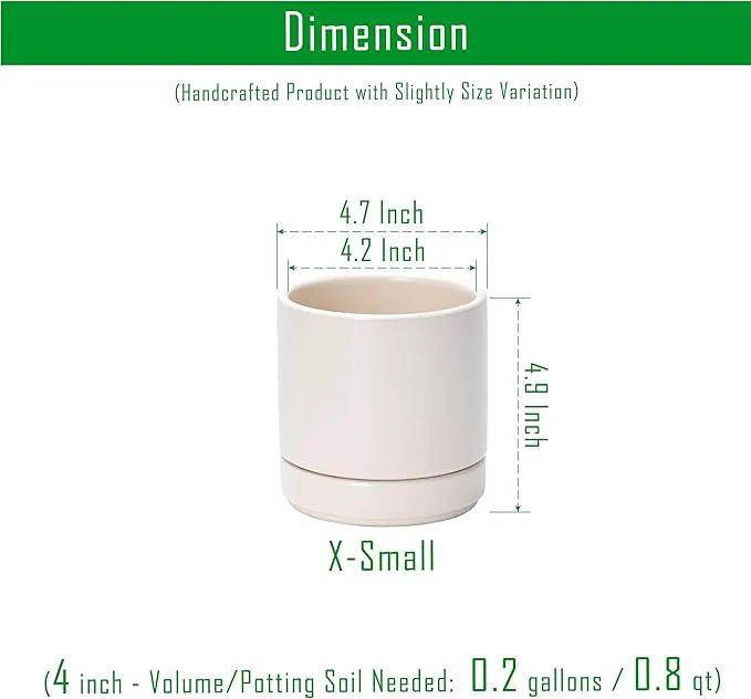 D'vine Dev Set of 2 Plants Pots, 4.7 Inch Ceramic Planter Pot for Plants with Drainage Hole and Saucer, Oatmeal, 94-V-B-8 by GreenHaven Gardens