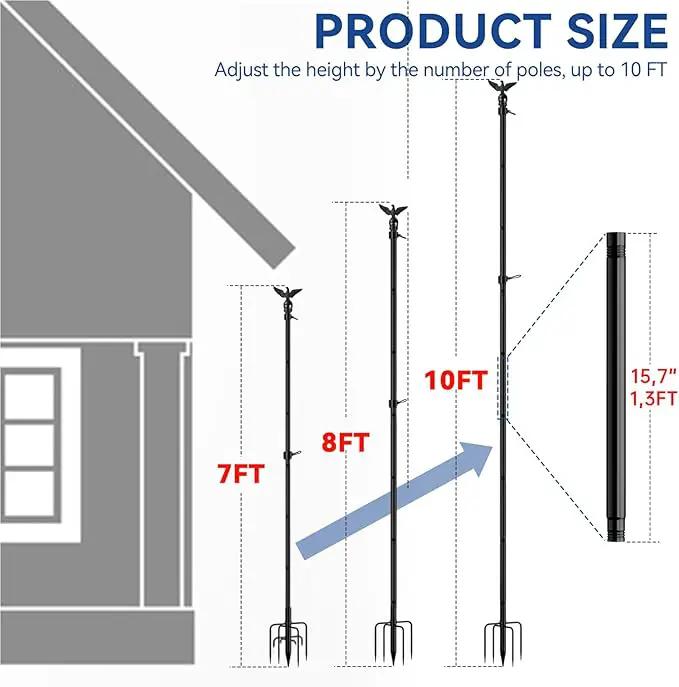 ZMTECH 10 FT Flag Pole Kit in Ground with 5 Pronges Base, Heavy Duty Flag Pole Holder with Metal Eagle Topper for Outside House & Yard Outdoor Garden Decor Residential Commerical(1 Pack,Without Flag) by GreenHaven Gardens