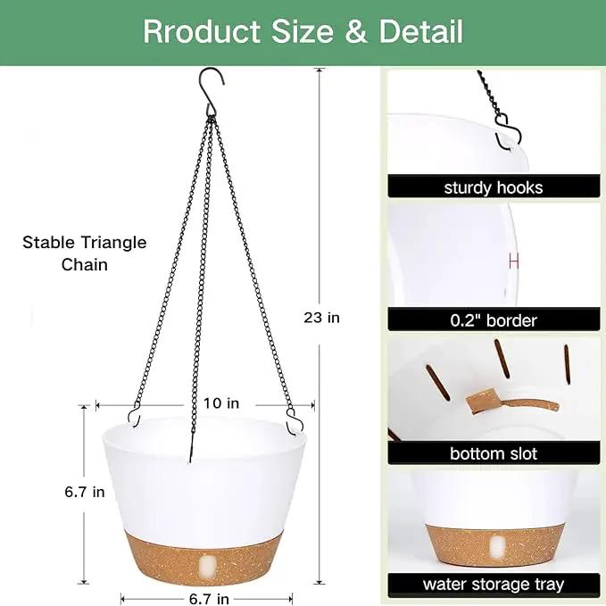 QCQHDU 2 Pack 10 inch Hanging Planters for Indoor Plants, Outdoor Hanging Baskets, Self Watering Pots with Drainage Holes & Removable Tray (White, 10 inch) by GreenHaven Gardens