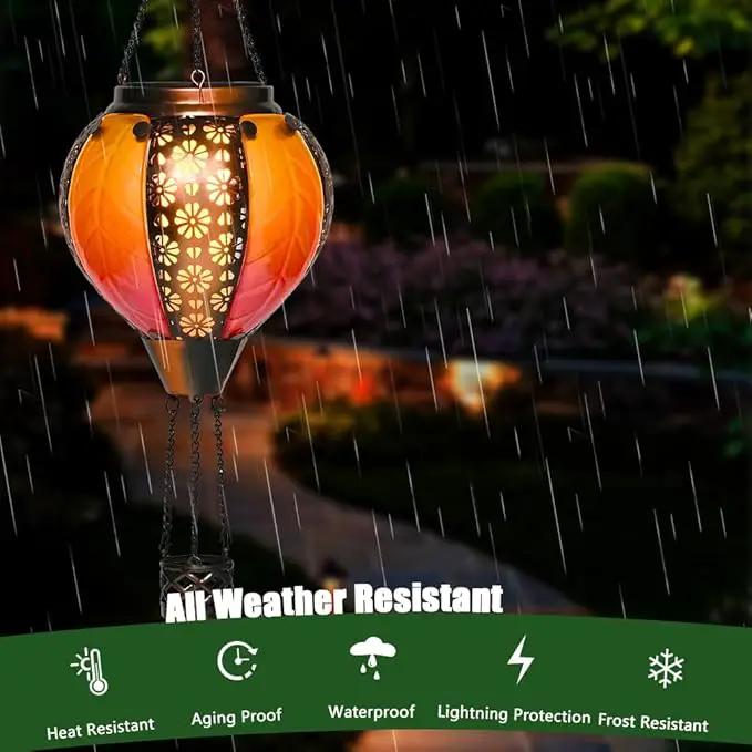 Hot Air Balloon Solar Lantern - Stained Glass Lantern with Simulated Flickering Flame, Outdoor Hanging Yard Light Waterproof IP65 & Weather Resistant for Garden Patio Lawn Porch Decor Gfit by GreenHaven Gardens