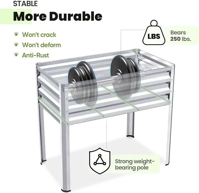 KING BIRD Raised Garden Bed with Legs Galvanized Elevated Planter Box for Backyard, Patio, Balcony, 33.9x17.7x31.5in, Silver by GreenHaven Gardens