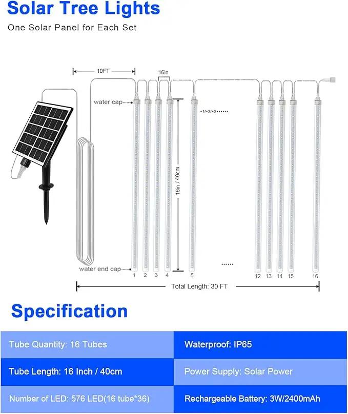 Solar Christmas Lights Outdoor Meteor Shower Lights Christmas Tree Lights Icicle light Snow Falling Rain String Lights Cascading LED Lights for Halloween Xmas Holiday Party Home Patio Mall Decor by GreenHaven Gardens