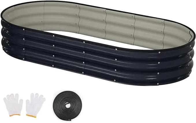 Raised Garden Bed, 6x3x1ft Galvanized Outdoor Planter Beds with Safety Edging and Gloves, Oval Metal Planter Box for Gardening Vegetables Flowers Herb by GreenHaven Gardens