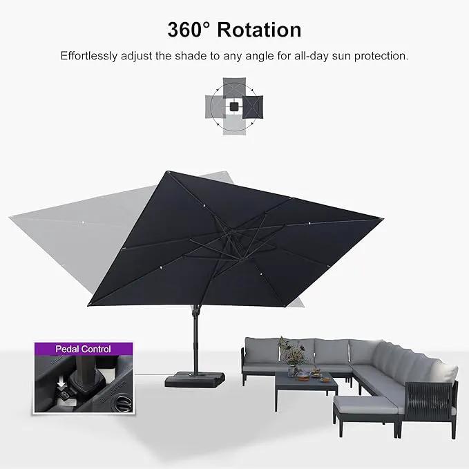 PURPLE LEAF 10' × 13' Patio Cantilever Umbrella with Base Outdoor Rectangle Adjustable Offset Umbrellas with 360-degree Rotation and 8 Heavy Duty Metal Ribs for Garden Deck Pool Grey by GreenHaven Gardens