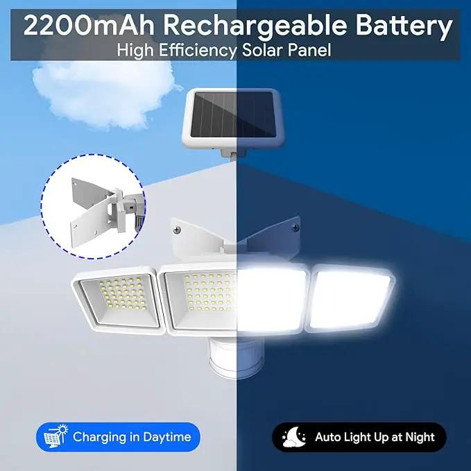Energetic Solar Outdoor Lights, 1800LM 192 LED Security Motion Sensor Outdoor Lights with Remote Control, IP65 Waterproof Floodlight, 3 Head Motion Detected Spotlight for Garage, Pack of 2 (White) by GreenHaven Gardens