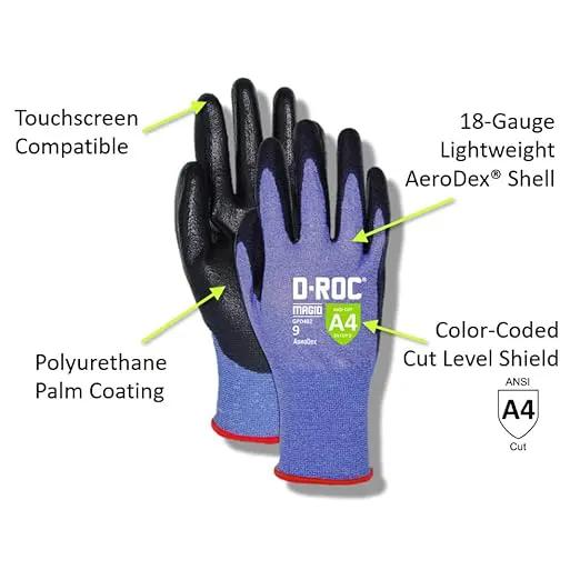 MAGID D-ROC ANSI A4 AeroDex Polyurethane Palm Coated Work Gloves, 1 Pair, 0 by GreenHaven Gardens