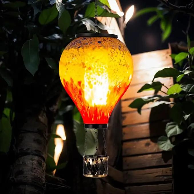 Starsoul Hot Air Balloon Solar Lantern with Flame Glass Hot Air Balloon Solar Light Waterproof Hanging Outdoor Lantern for Garden Yard Patio Decor by GreenHaven Gardens