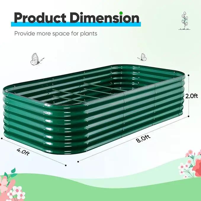 Quictent Galvanized Raised Garden Bed Kit, 8x4x2 ft Oval Metal Planter Box Tall for Vegetables Outdoor Backyard, Rubber Strip Edging Included (Dark Green) by GreenHaven Gardens