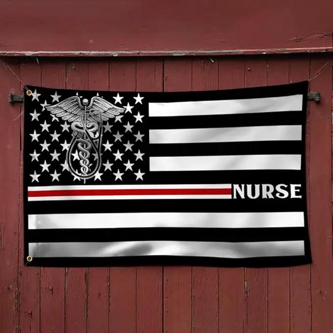FLAGWIX American Flag-Nurse Flag Thin Red Line Nurse Grommet Flag TRN1388GFv1, 3x5 ft., No Flag Pole Rings-USA Heavy Duty Flags Canvas Cotton-Durable Indoor Outdoor Flag by GreenHaven Gardens