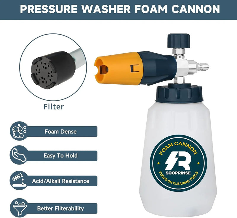 Sooprinse Foam Cannon with 1/4 Inch Quick Connector, Heavy Duty Car Foam Blaster Wide Neck Adjustable Snow Foam Lance for Pressure Washer, 1 Liter by GreenHaven Gardens
