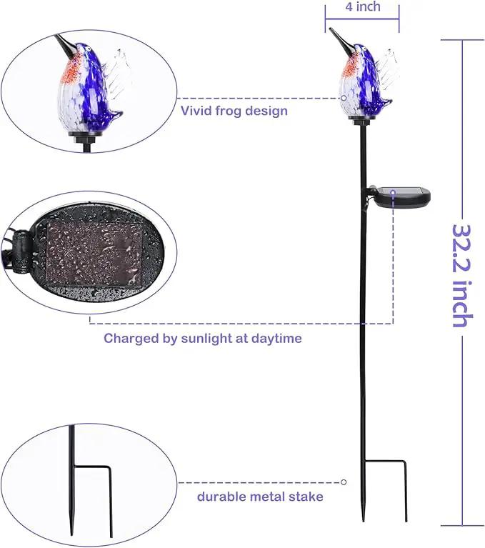 Afirst Decorative Solar Lights Outdoor Solar Hummingbird Stake Lights Hand Blown Glass Decorative Garden Pathway Light Outdoor Waterproof Glass Stakes Blue by GreenHaven Gardens