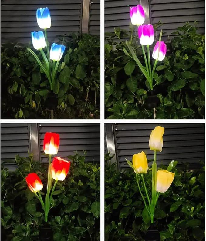 Veesee Outdoor Solar Tulip LED Flower Light, Christmas Gift, Solar Garden Stake Flowers, Decorative Solar Lamp for Patio Lawn,Solar Path Tulip Lights, Lawn, Garden, Yard, Grave Decoration-Red by GreenHaven Gardens