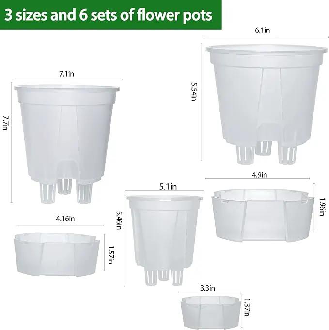 Cdd's Path 6-Pack Self Watering Pots Set with Holes for Indoor/Outdoor Plants,2 Each of 5, 6 and 7 Inch Planter Pot with Watering Hole/Reservior and Air Pipes,Clear by GreenHaven Gardens