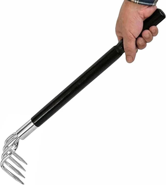 Japanese Garden Rake Cultivator Long Handle 19" Heavy Duty Japanese Steel 4 Claw Wood Handle, Made in Japan, Hand Cultivator Tool for Digging, Weeding, Cultivating, Silver by GreenHaven Gardens