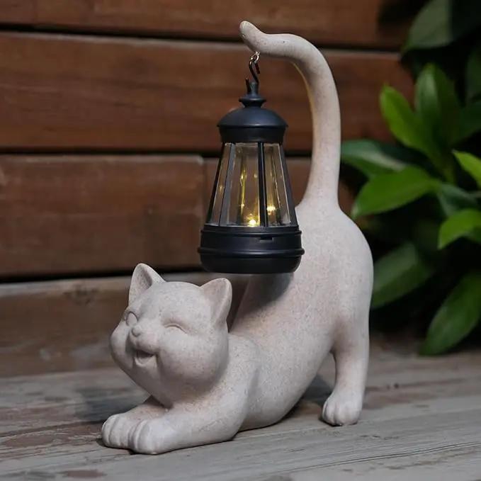 Solar Cat Garden Statue 10 Inch Porch Patio Decor for Outside Yard Decoration Outdoor Unique Housewarming Gardening Birthday Gifts for Cat Lovers Women Grandma by GreenHaven Gardens