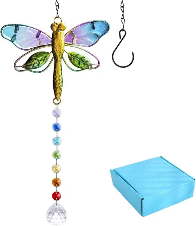 Dragonfly Decor Stained Glass Suncatcher for Windows Hanging Crystal Sun Catcher Prism Rainbow Maker Pendant by GreenHaven Gardens
