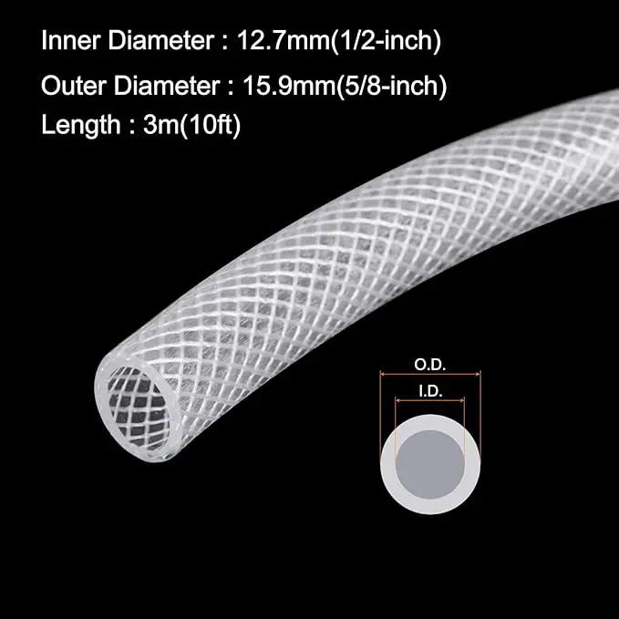 1/2" x 5/8" Braided Clear Plastic PVC Tubing 10ft High Pressure Flexible Reinforced Vinyl Tube, [for Garden Irrigation, Water Hose, Fish Tank, Water Transfer] - 12.7x15.9mm by GreenHaven Gardens