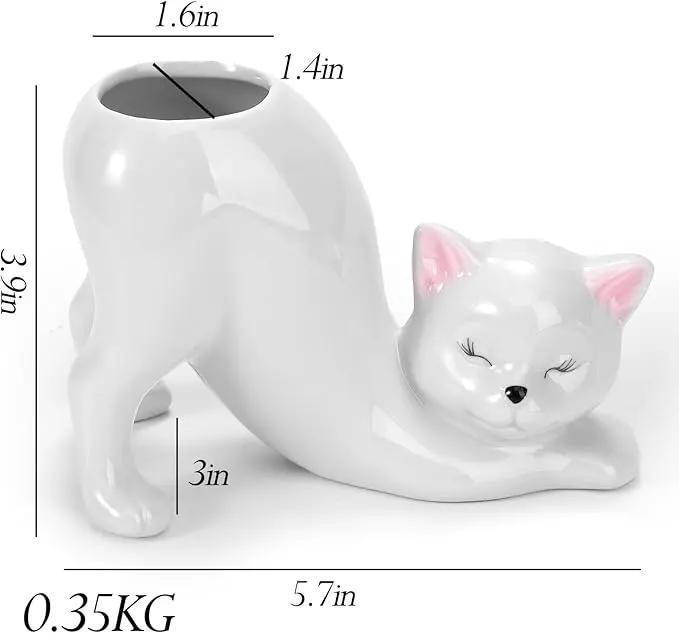 TOIVO Unique Cat Planter Pot，Indoor and Outdoor Plant Displays，Funny Ceramics Cat Flower Pot，Cat Gifts for Cat Lovers，Lovely Office Desk Room Home Decor (White, Small) by GreenHaven Gardens