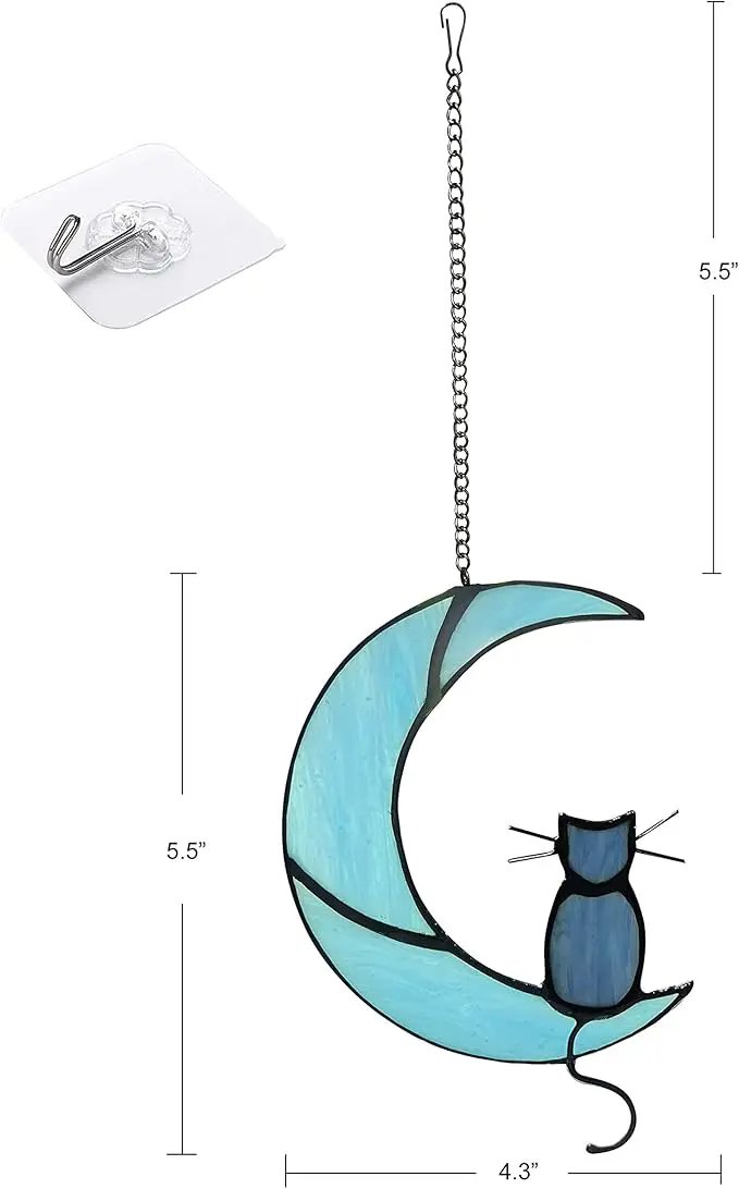 Black Cat On Bule Moon Stained Glass by GreenHaven Gardens