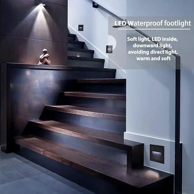 4Pack 3W LED Recessed Light 85-230V Step Lights Cool White 6000K IP65 Waterproof Wall Light Staircase Light lamp, Inside Outside Garden Balcony Corridor, Aluminum, 120V,Black by GreenHaven Gardens