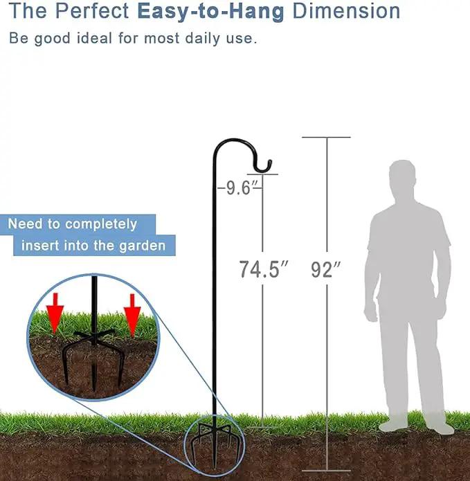 92 Inch Outdoor Shepherd Hooks with 5 Pronger Base (2 Packs), Adjustable Heavy Duty Garden Hanging Stand Holder for Bird Feeders Lanterns Planter Hanger, Matte Black by GreenHaven Gardens